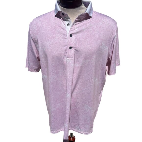 Greyson Pink Golf Shirt Wolf Floral sz L Rare White Trim - Picture 2 of 6